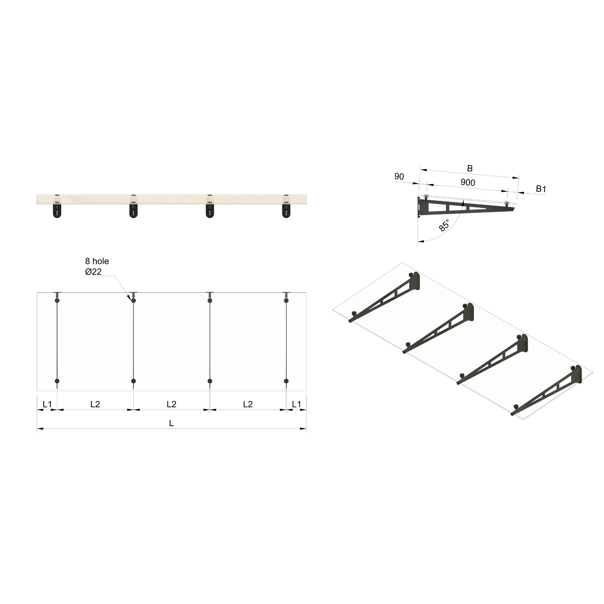 Glass canopy on 4 supports - StroFIX