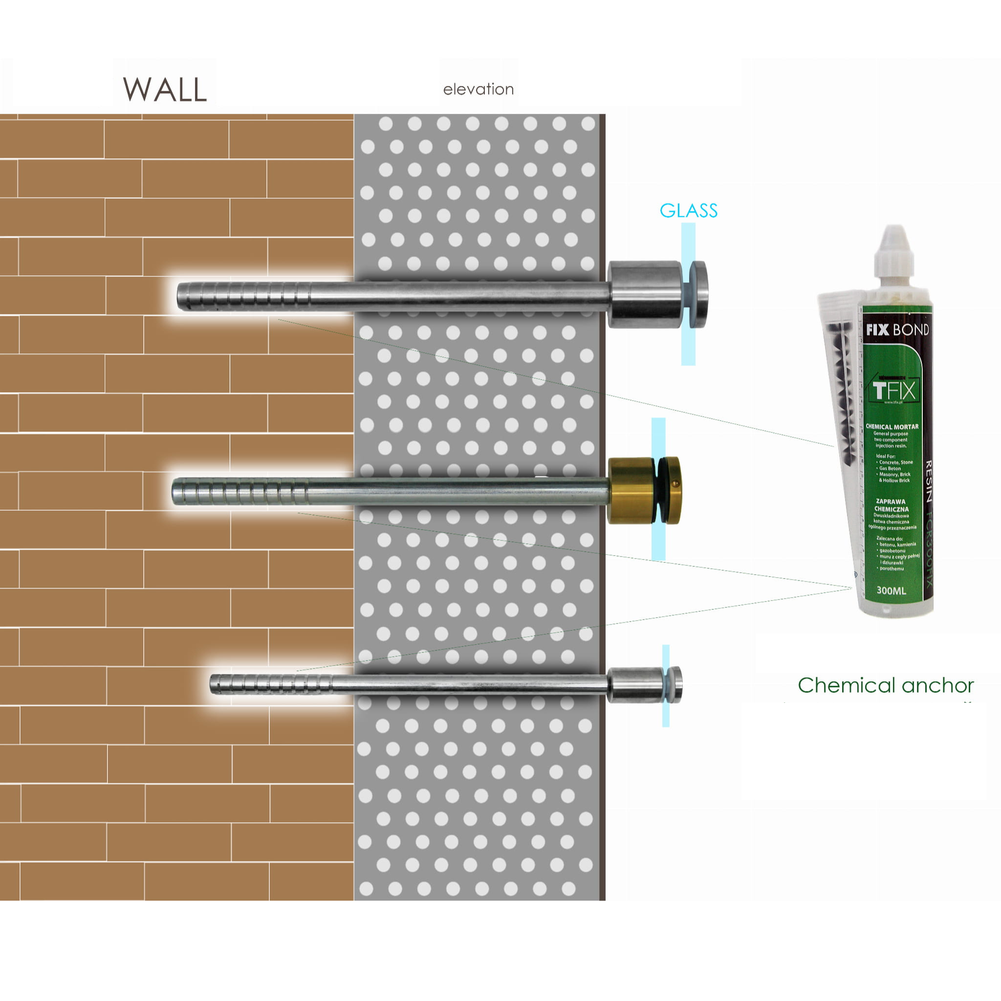 Glass holder (4-30mm) with rod 16x320mm - StroFIX