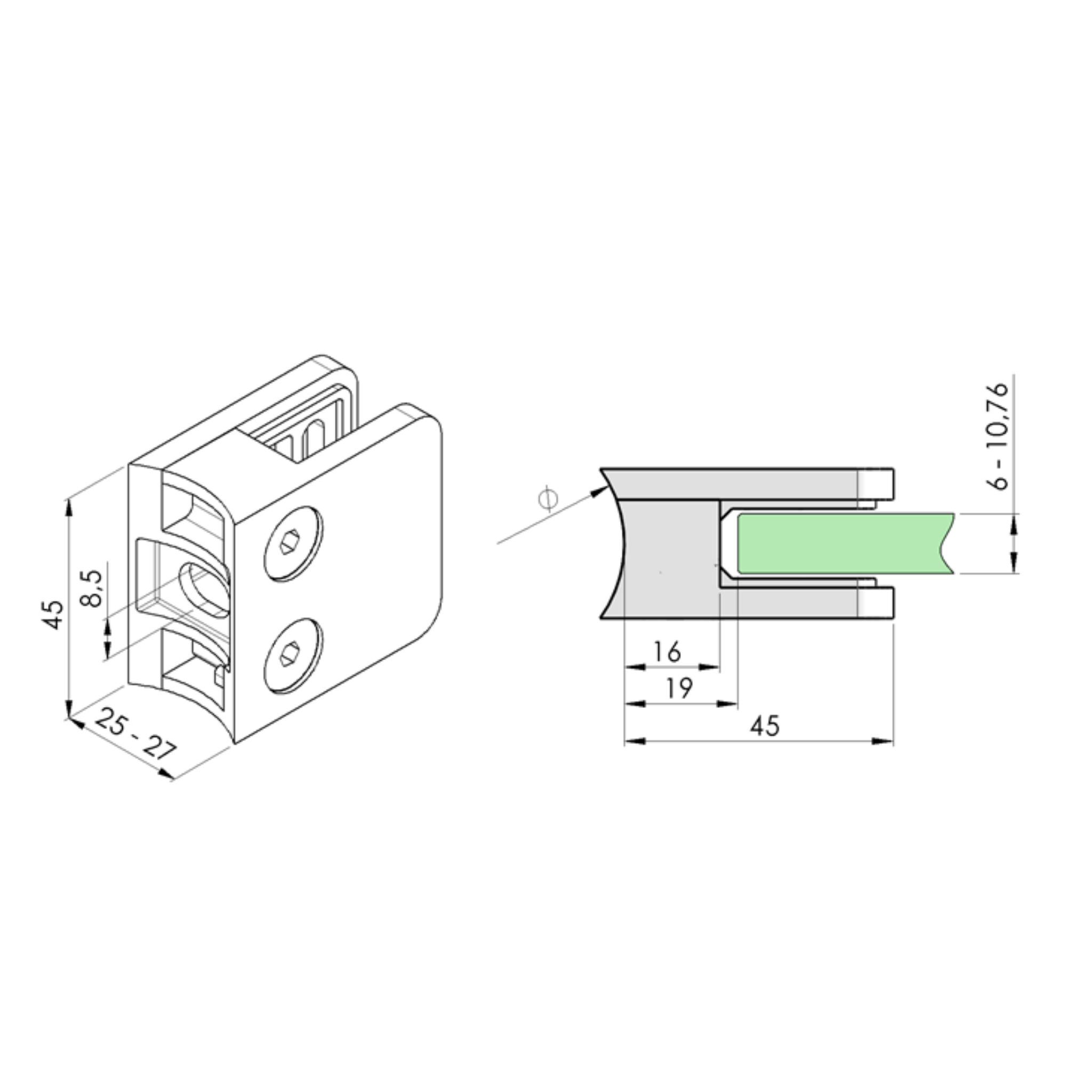 (B) Glass clamp - 42.4/48.3 (Without supporter) - StroFIX